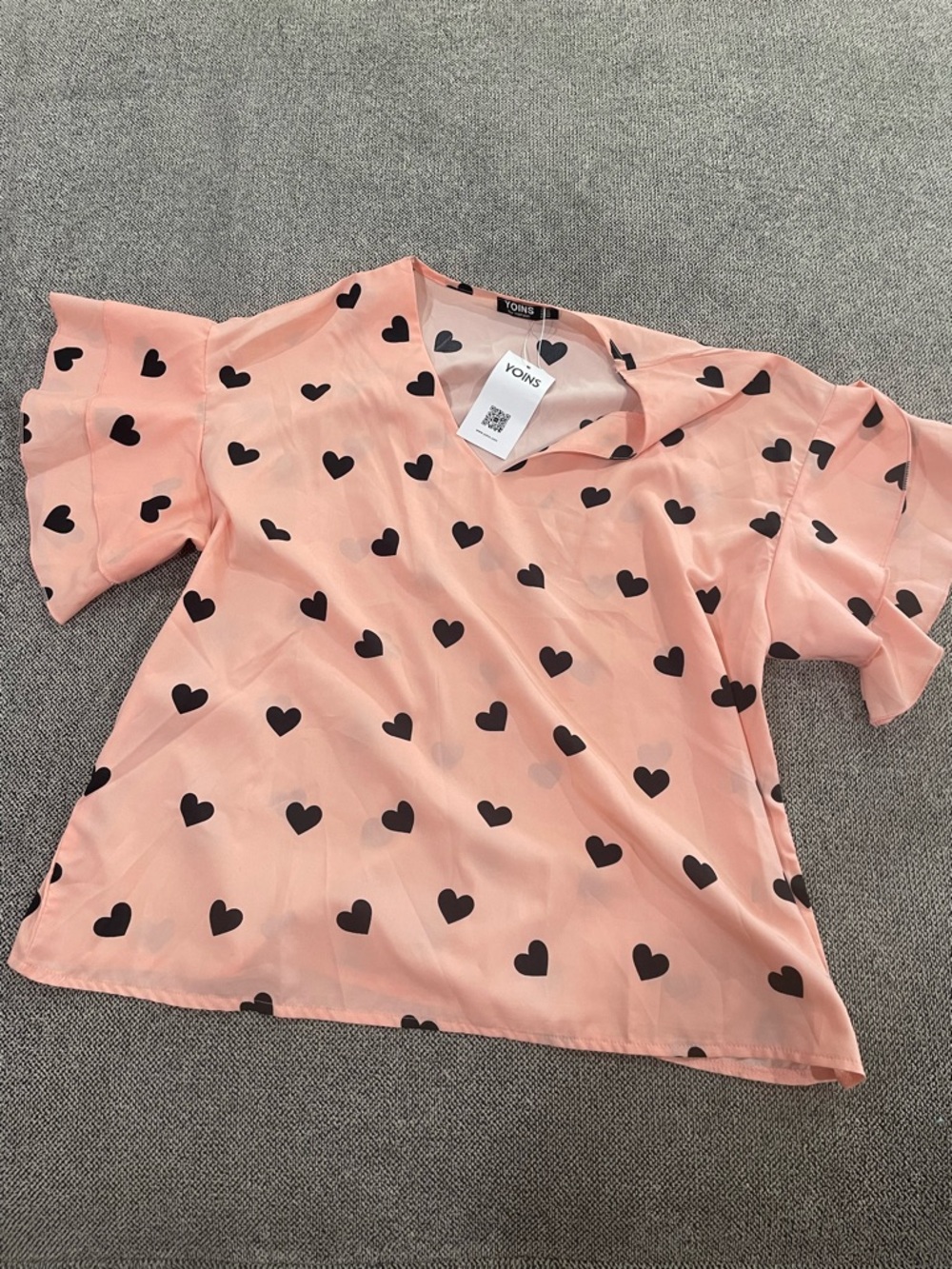 YOINS Pink Heart Print V-Neck Blouse
